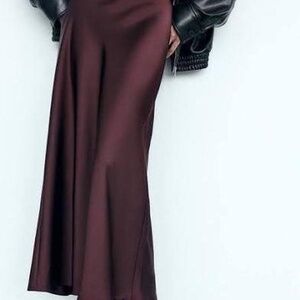 zara satin affect midi skirt